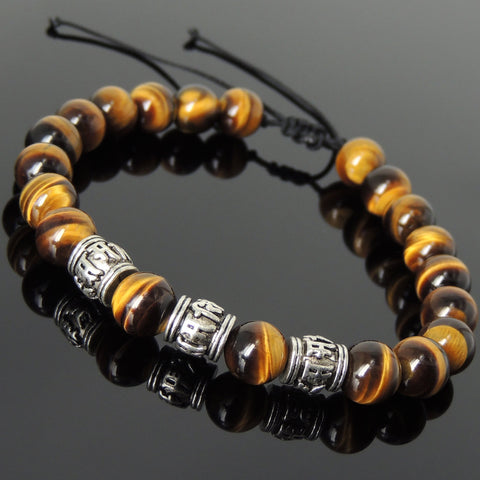 Men's Women Brown Tiger Eye Adjustable Braided Bracelet Tibetan Silver OM Buddhism Beads DiyNotion T343