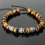 Men's Women Brown Tiger Eye Adjustable Braided Bracelet Tibetan Silver OM Buddhism Beads DiyNotion T343