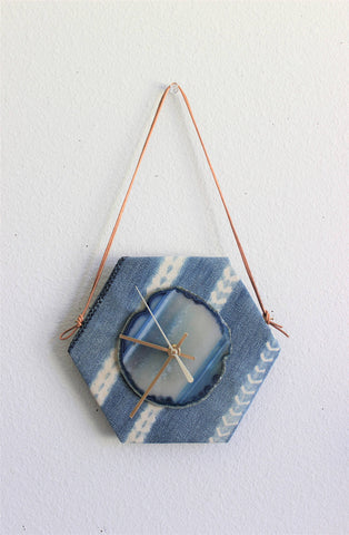 8" Textile Mudcloth Blue Agate Wall Clock