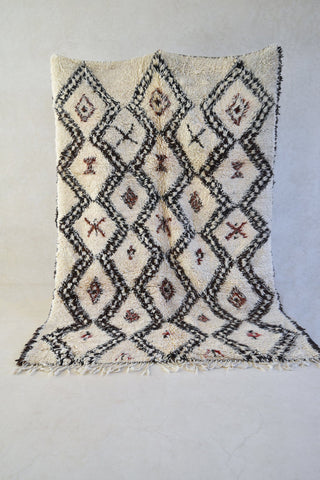 BENI OURAIN 9'3"x6'7"Vintage Moroccan Rug. Wool Beni Ourain Carpet. Modern Design.