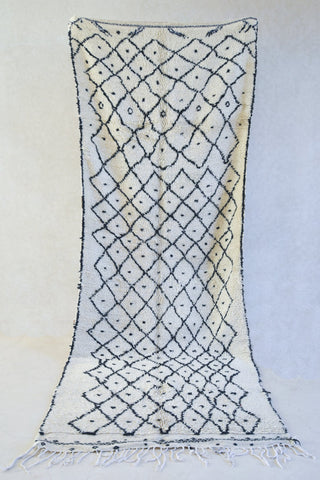 AZILAL. 11'9"x4'7" Vintage Moroccan Rug. Wool Beni Ourain Carpet. Modern Design.
