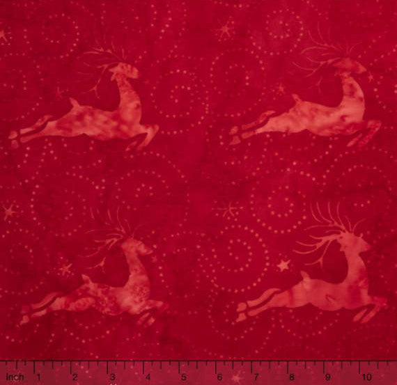 Holiday Happenings - Reindeer - Dark and Light Red Yardage by Kathy Engle for Island Batik SKU : 521511008 - Sold by 1/2 Yard and 1 Yard