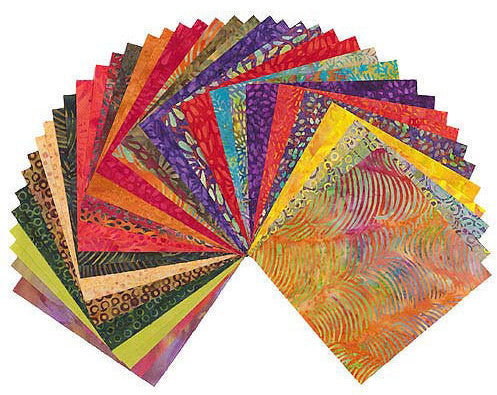 SALE Glowing Embers Batiks Stack Pack/Layer Cake by Kathy Engle for Island Batiks - 42, 10" X 10" Precut Batik Fabrics