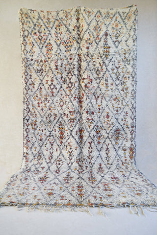 BENI OURAIN 12'x6'6"Vintage Moroccan Rug. Wool Beni Ourain Carpet. Modern Design.