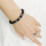 Men's Women Bright Black Onyx Bracelet 925 Sterling Silver Fleur de Lis Charms DiyNotion BR1099