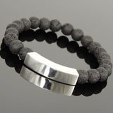 Men's Women Natural Lava Rock Bracelet 925 Stamp Sterling Silver Charm DiyNotion BR1100