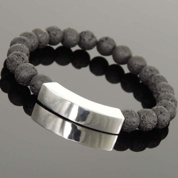 Men's Women Natural Lava Rock Bracelet 925 Stamp Sterling Silver Charm DiyNotion BR1100