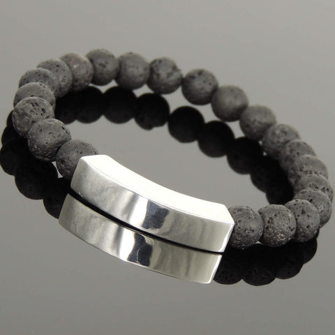Men's Women Natural Lava Rock Bracelet 925 Stamp Sterling Silver Charm DiyNotion BR1100