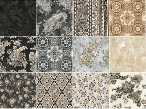 SALE La Scala Onyx Colorstory Metallic Ten Squares/Layer Cake by Robert Kaufman Fabrics - 42, 10" X 10" Precut Fabric Squares