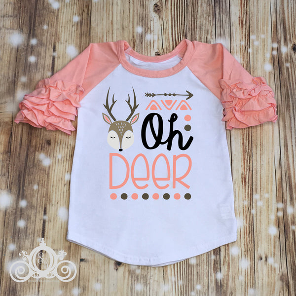 Oh Deer Custom Ruffle Raglan Personalized Shirt Girl Baby Toddler Shirt