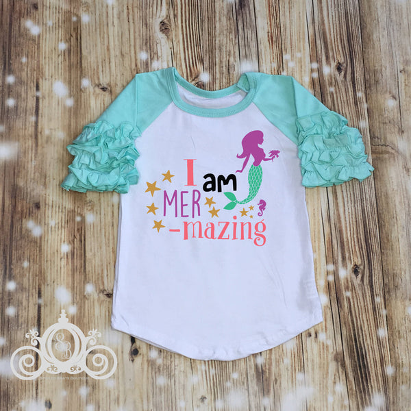 I Am Mer-Mazing Custom Ruffle Raglan Personalized Shirt Girl Baby Toddler Shirt