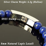 Men's Women Natural Lapis Lazuli Bracelet 925 Stamp Sterling Silver Charm DiyNotion BR1101