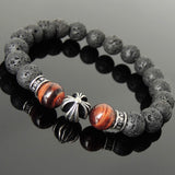 Men's Women Natural Lava Rock Red Tiger Eye Bracelet 925 Sterling Silver Cross Bead & Spacers DiyNotion BR1103