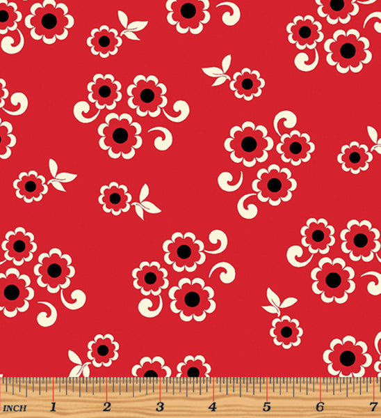 SALE New Collection - Moon Button Red from the Collection "Moon Flower" By Kanvas Studio for Benartex
