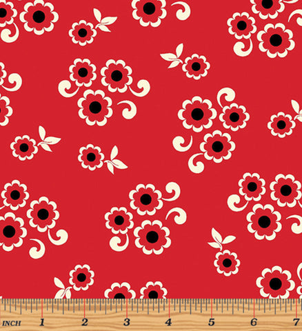 SALE New Collection - Moon Button Red from the Collection "Moon Flower" By Kanvas Studio for Benartex
