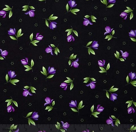 SALE Catalina Ultra Violet - Single Blossoms Black/Purple Yardage by Marti Michell for Maywood Studio/MAS8405-J2