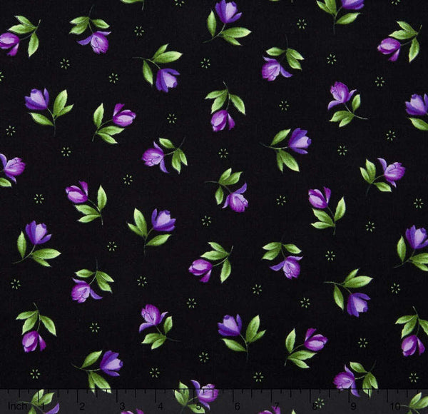 SALE Catalina Ultra Violet - Single Blossoms Black/Purple Yardage by Marti Michell for Maywood Studio/MAS8405-J2