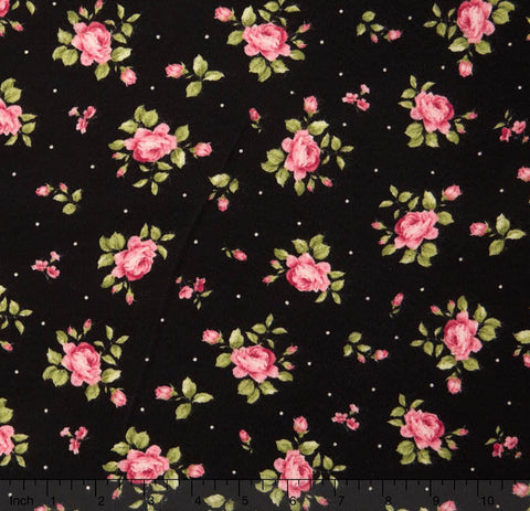 SALE Flannel Welcome Home Rose - Floral Dots Black Flannel Yardage by Jennifer Bosworth for Maywood Studio - MASF8362-J