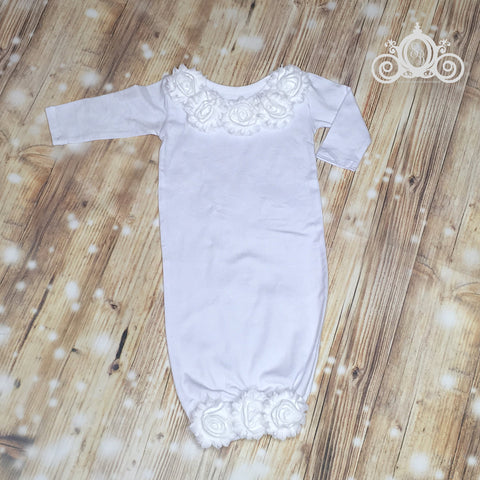 White Floral Baby Gown Layette