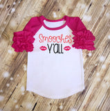 Smooches Y'all Custom Ruffle Raglan Personalized Shirt Girl Baby Toddler Shirt