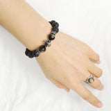 Men's Women Natural Lava Rock Golden Obsidian Bracelet 925 Sterling Silver Cross Bead & Spacers DiyNotion BR1104