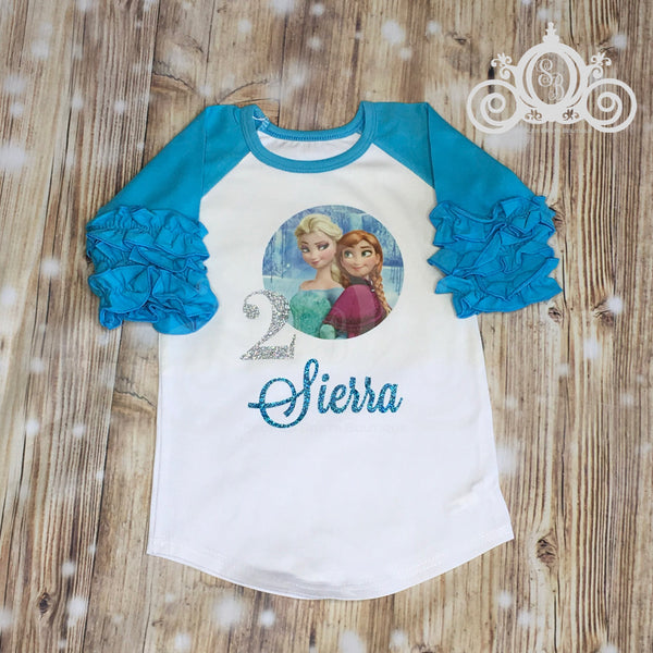 Elsa & Anna Frozen Birthday Shirt Raglan Personalized Shirt Girl Baby Toddler Shirt