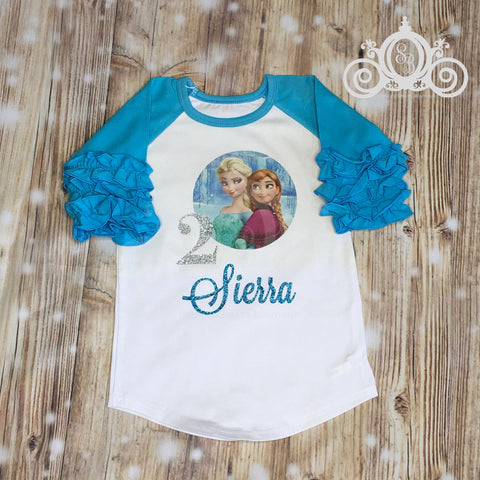 Elsa & Anna Frozen Birthday Shirt Raglan Personalized Shirt Girl Baby Toddler Shirt