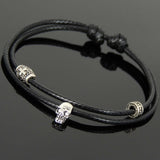 Men's Women Adjustable Braided Bracelet 925 Sterling Silver Skull Bead Cross Spacer DiyNotion Handmade BR1105