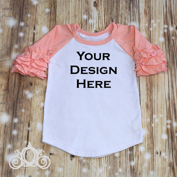 Peach Coral Custom Icing Ruffle Raglan Personalized Shirt Girl Baby Shower Gift Toddler Shirt