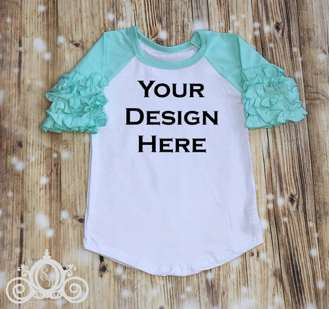 Aqua Mint Custom Icing Ruffle Raglan Personalized Shirt Girl Baby Shower Gift Toddler Shirt