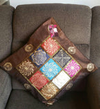 Brown Boho Couch Cushion cover, Farmhouse pillow, gypsy pillow cover, designer pillow, boho pillow, boho accent pillow, xmas gift for her