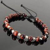 Men's Women Red Tiger Eye Adjustable Braided Bracelet 925 Sterling Silver Nugget Beads from Thailand DiyNotion BR1108