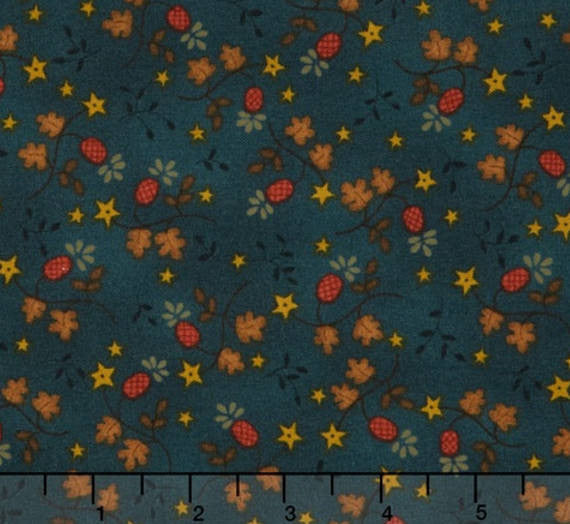 SALE Katie's Cupboard - Leaves Teal Yardage by Kim Diehl for Henry Glass