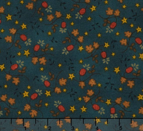 SALE Katie's Cupboard - Leaves Teal Yardage by Kim Diehl for Henry Glass