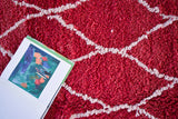 BENI MGUILD. Vintage Moroccan Rug. Wool Beni Ourain Carpet. Modern Design.