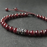 Men's Women Garnet Adjustable Braided Bracelet 925 Sterling Silver Fleur de Lis Barrel Bead DiyNotion BR1111