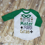 Little Mister Mardi Gras Kids Custom Ruffle Raglan Personalized Shirt Girl Baby Toddler Shirt