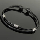 Men's Women Adjustable Braided Bracelet 925 Sterling Silver Barrel Beads DiyNotion Handmade BR1113