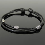 Men's Women Adjustable Braided Bracelet 925 Sterling Silver Barrel Beads DiyNotion Handmade BR1113