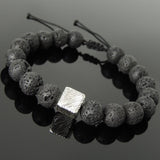 Men's Women Lava Rock Adjustable Braided Bracelet 925 Sterling Silver Cube Bead DiyNotion BR1053