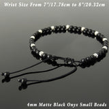 Men's Women Matte Black Onyx Adjustable Braided Bracelet 925 Sterling Silver Beads DiyNotion BR1054
