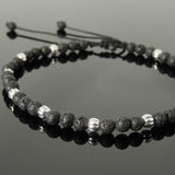 Men's Women Lava Rock Adjustable Braided Bracelet 925 Sterling Silver Beads DiyNotion BR1055