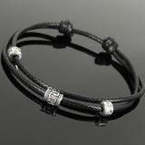 Men's Women Adjustable Braided Bracelet 925 Sterling Silver Barrel Bead OM Spacers DiyNotion Handmade BR1114