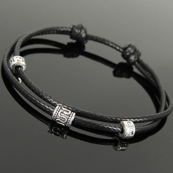 Men's Women Adjustable Braided Bracelet 925 Sterling Silver Barrel Bead OM Spacers DiyNotion Handmade BR1114