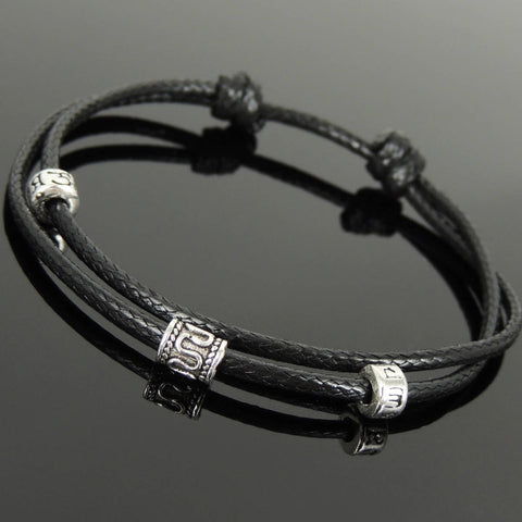 Men's Women Adjustable Braided Bracelet 925 Sterling Silver Barrel Bead OM Spacers DiyNotion Handmade BR1114