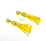 Long Beaded Tassel Earrings Yellow, Gold Dangle Statement Earrings, Long Tassel Earrings, Long Dangle Earrings, Gift for Her, Gold Earrings