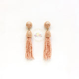 Long Beaded Tassel Earrings Peach, Gold Dangle Statement Earrings, Long Tassel Earrings, Long Dangle Earrings, Gift for Her, Gold Earrings