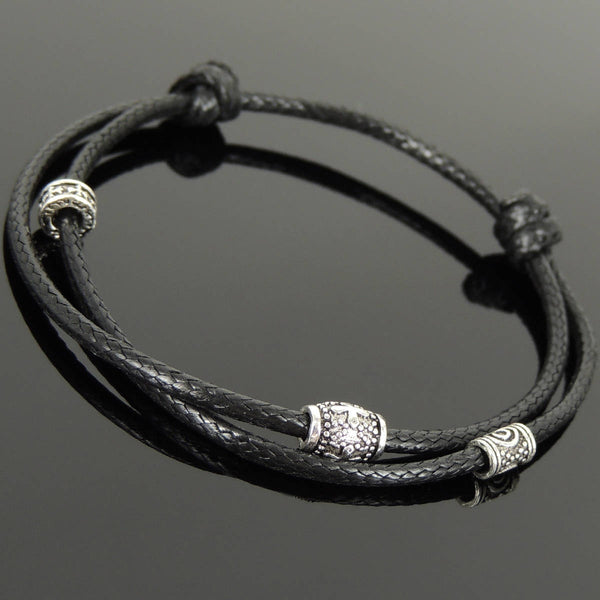 Men's Women Adjustable Braided Bracelet 925 Sterling Silver Cross Beads & Spacer DiyNotion Handmade BR1115