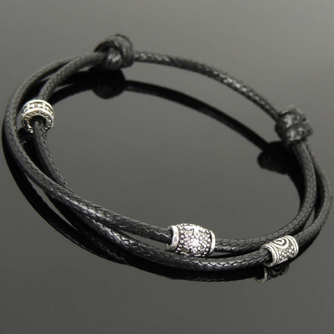 Men's Women Adjustable Braided Bracelet 925 Sterling Silver Cross Beads & Spacer DiyNotion Handmade BR1115