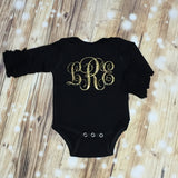 Black Custom Icing Ruffle Sleeve Onesie Personalized Shirt Girl Baby Shower Gift Toddler Shirt Birth Announcement
